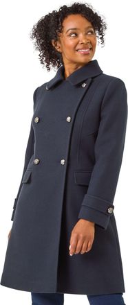 Roman Womens Petite Double Breasted Military Coat - Navy - Size 18 UK