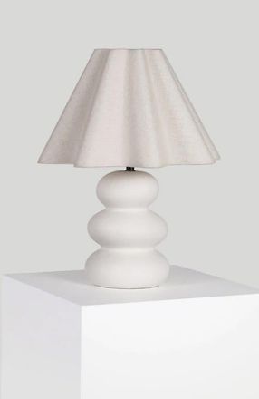 Brightech Kelsey 17.5 Modern Organic Shape LED Table Lamp with Ceramic Base and Wavy Cotton Fabric Shade in Cream at Nordstrom
