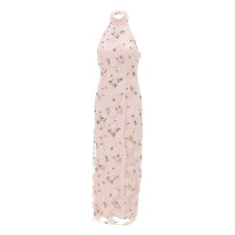 Rotate ROTATE Birger Christensen, Party Dresses, female, Pink, Size: S Halterneck Maxi Dress