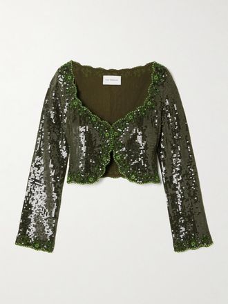 Clio Peppiatt Maglia Cropped In Cr&ecirc;pe Smerlato Con Decorazioni Olivine - Verde