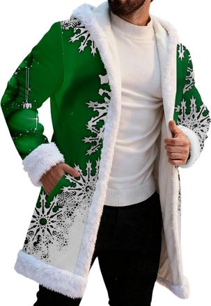 Generic Mens Long Hoodie Jacket Sportswear,Mens Fleece Lined Hooded Cardigan Christmas Sherpa Thick Hoody Long Jacket with Pockets Xmas Plush Thermal Cardigan