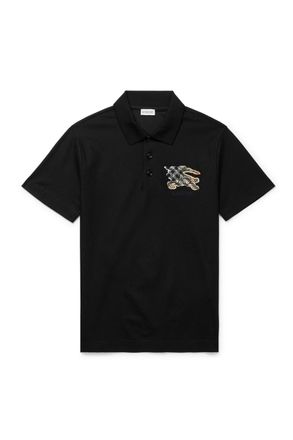 Burberry Logo-Embroidered Appliquéd Cotton-Piqué Polo Shirt