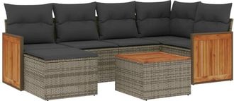 vidaXL Vidaxl - Set De Sof&aacute;s De Jard&iacute;n 7 Piezas Con Cojines Rat&aacute;n Pe Gris