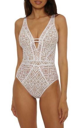 BECCA by Rebecca Virtue Keyhole One-Piece Swimsuit in White/Tan at Nordstrom, Size Small