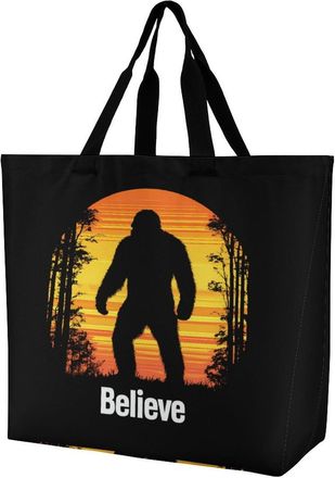 Generic Bigfoot Believe Reusable Shopping Bags One Shoulder Grocery Tote Bag Waterproof Big Purse for Work Travel