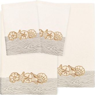 Linum Home Textiles 100% Turkish Cotton Shell Row 4Pc Embellished Towel Set