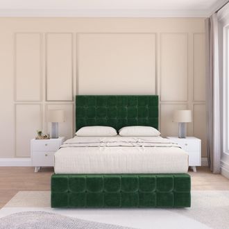 Sloomy Berlin Divan Bed Set With No drawers & Matching Footboard - Plush Velvet in Emerald | Size: Small Single