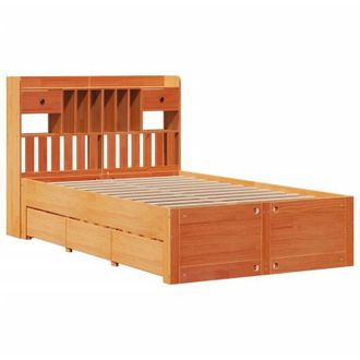 vidaXL Cama Con Estanter&iacute;a Sin Colch&oacute;n Madera Maciza Marr&oacute;n 135x190cm Vidaxl
