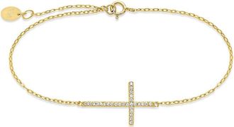Sterling Forever Sterling Silver Sideways CZ Cross Bracelet