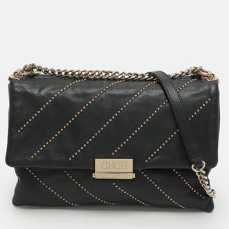 Carolina Herrera Black Leather Studded Shoulder Bag