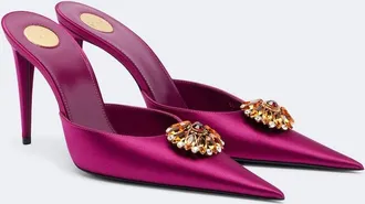 Saint Laurent Cosmo embellished satin cr&ecirc;pe mules