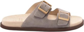Brunello Cucinelli Brunello Cucinelli, Sliders, male, Gray, Size: 9 US Suede Double-Strap Sandals