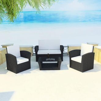 vidaXL Vidaxl - Set De Muebles De Jard&iacute;n 4 Pzas Y Cojines Rat&aacute;n Sint&eacute;tico Negro