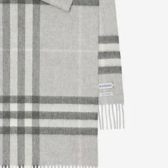 Burberry Womens Cashmere Scarf With Check Pattern Light Gray Scarfs