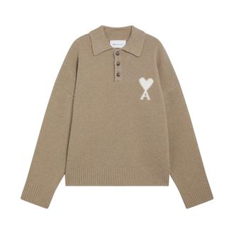 Ami Ami de Coeur Polo Sweater - Heren - Truien - Beige - Maat: M Wol
