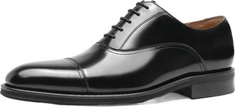 Generic Oxford Formal Shoes for Men Lace Up Plain Burnished Cap Toe Calfskin Block Heel Slip Resistant Anti-Slip Rubber Sole Non Slip Prom(Black,7.5 UK)