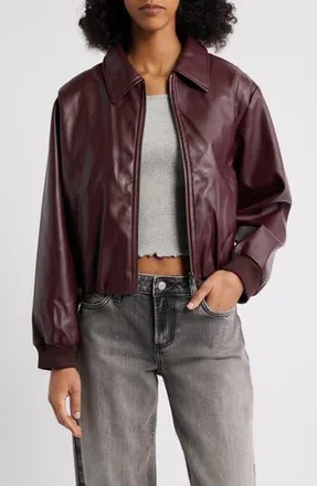 All in Favor Faux Leather Bomber Jacket in Deep Mahogany at Nordstrom Rack, Size X-Small