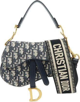 Dior Saddle Oblique Canvas Beige Canvas Handbag (Pre-Owned)