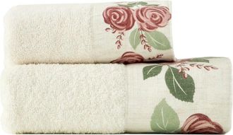 Bella Maison Set Of 2 Rose Print Turkish Cotton Face Towels