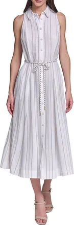 Karl Lagerfeld Striped Midi Shirtdress in Soft White/hummus at Nordstrom, Size 12