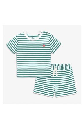 primary Baby Stripe Embroidered Set in Sunwashed Teal White Stripe at Nordstrom, Size 18-24M