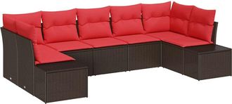 vidaXL Conjunto De Sof&aacute; De Jard&iacute;n 7 Uds. Marr&oacute;n Rat&aacute;n Sint&eacute;tico Vidaxl