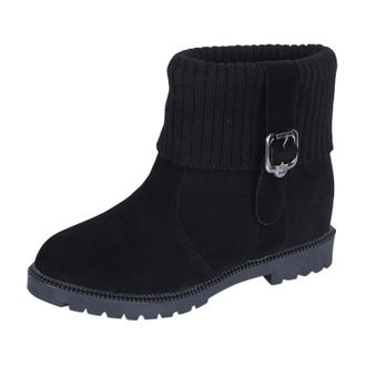 Generic Winter Womens Suede Ankle Boots for Autumn Winter Fashion Comfort Fleece Lined Warm Footwear with Durable Sole Design (Black, 4. 5)