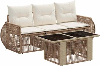 vidaXL Conjunto De Sof&aacute;s De Jard&iacute;n 4 Uds. Beige Y Blanco Crema Vidaxl