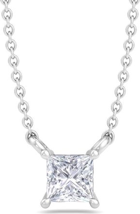 SuperJeweler Princess Cut Lab Grown Diamond Pendant Necklace in 14K White or Yellow Gold - 1/4 to 7 Carat Total Weight - Classic Solitaire Setting for Women