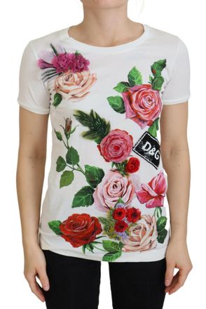 Dolce & Gabbana Womens Floral Print Tshirt Tsh83151 - White Cotton - Size EU 32 (Womens)