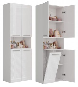 OEM Columna De Estantes Para Mueble De Ba&ntilde;o, Color Blanco Mate/brillante Con Cesta - Organizador De Ba&ntilde;o, Espacioso Y Funcional