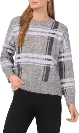 Halogen Plaid Jacquard Crewneck Sweater in Grey Seal Heather at Nordstrom Rack, Size X-Large P