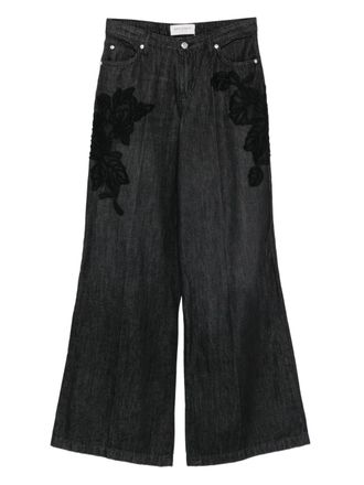 Ermanno Scervino floral-embroidered jeans - women - Cotton - 42 - Black