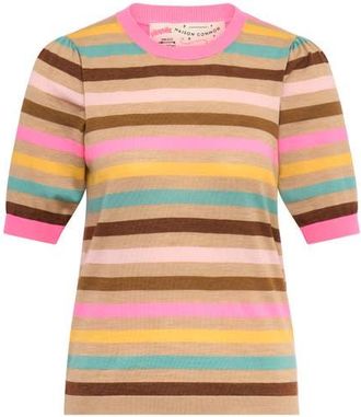 Maison Common Light Weight Striped Pullover in Sand/multicolor at Nordstrom, Size Medium