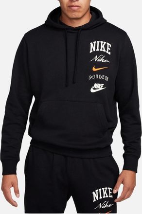 Nike Mens NIKE FN2635 Mens Fleece Hoodie Varsity Stacked Long Sleeve Swoosh Pullover Hoody - Black - Size: 40