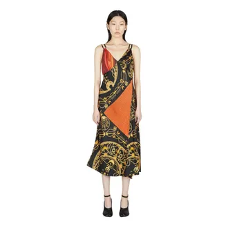 Marine Serre Wrap Dresses, female, Black, Size: M Print Satin Dress