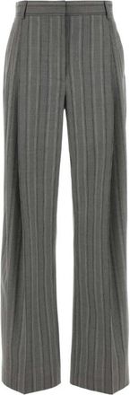Stella McCartney Geborduurde wollen keperstof broek met wijde pijpen - Dames - Wijde Broeken - Grijs - M - Wol - Broeken