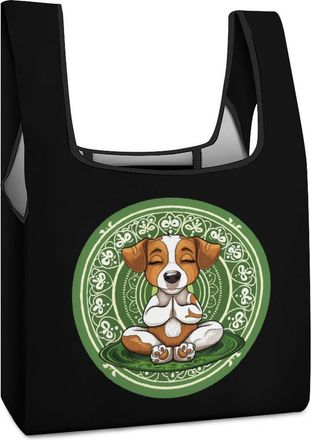 Generic Calm Meditating Puppy Dog Yoga Mandala Shopping Bag Reusable Grocery Tote Bag Foldable Handbag for Travel Picnic