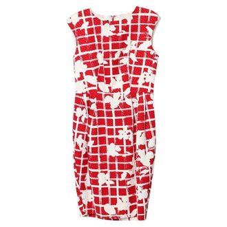 Carolina Herrera Red Floral Grid Printed Sheath Dress