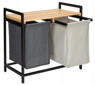 OEM Cesta De Ropa De Madera, Contenedor De Bamb&uacute; De Dos Combinaciones Con Estante, Gran Desv&aacute;n