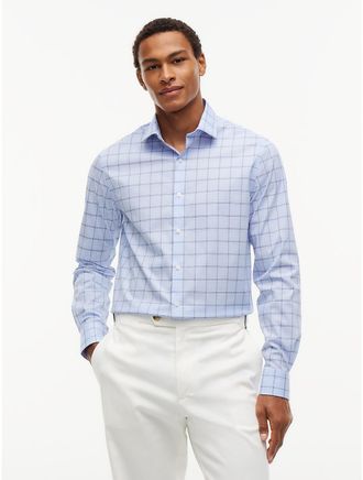 Tommy Hilfiger Mens Slim Fit THFlex Plaid Dress Shirt - Blue - 14.5/32-33