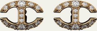 Hoorsenbuhs 18K Yellow Gold Small Link Stud Earrings with White Diamonds