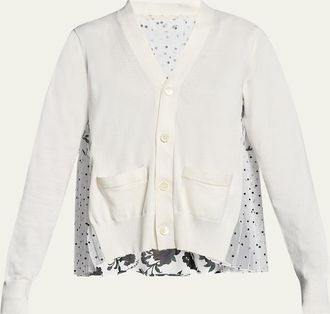 sacai Patchwork Chiffon Back V-Neck Cardigan