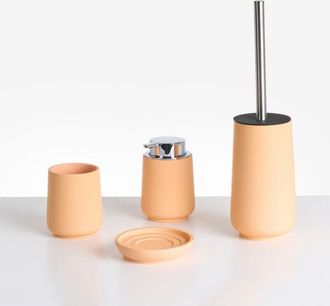 Beliani Beliani - Conjunto De 4 Accesorios De Ba&ntilde;o Jabonera Dispensador De Jab&oacute;n Escobilla Para El Inodoro Vaso Naranja Suches