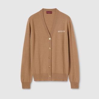 Gucci Cashmere Cardigan With Intarsia, Brown, Ready-to-wear