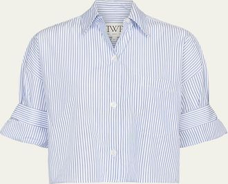 TWP Next Ex Cropped Shirt in Micro Hairline Stripe