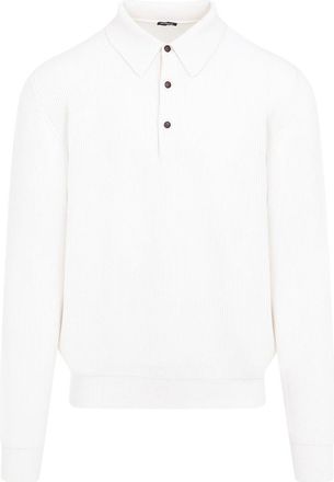 Kiton White Cashmere Knit Polo-Uomo