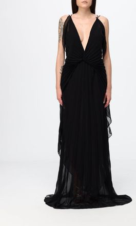 Genny Abito lungo da sera in chiffon plissettato con strascico