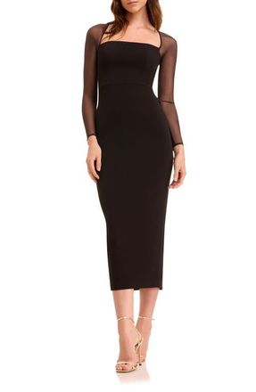 Dress The Population Maxine Long Sleeve Midi Dress in Black at Nordstrom, Size Medium