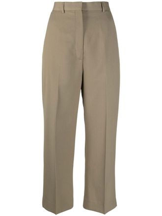 Acne Studios cropped straight-leg trousers - women - Cotton/Polyester/Wool - 36 - Green